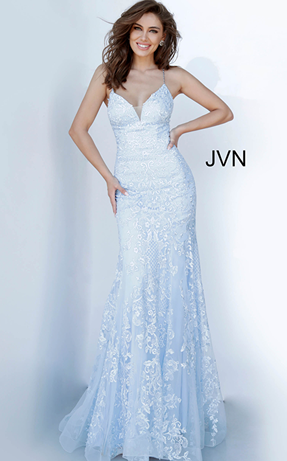 JVN02258 Light Blue Embroidered Prom Dress 