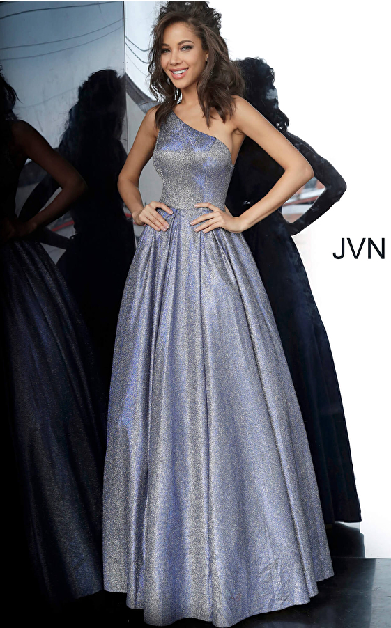 JVN02541 Royal One Shoulder Pleated Skirt Prom Gown 