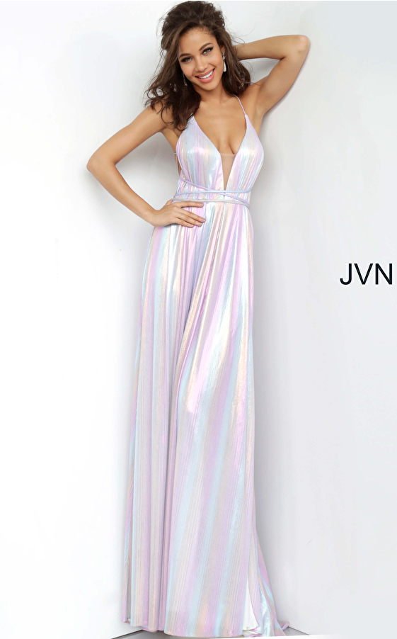 JVN03018 Multi Plunging Neckline Maxi Prom Dress 