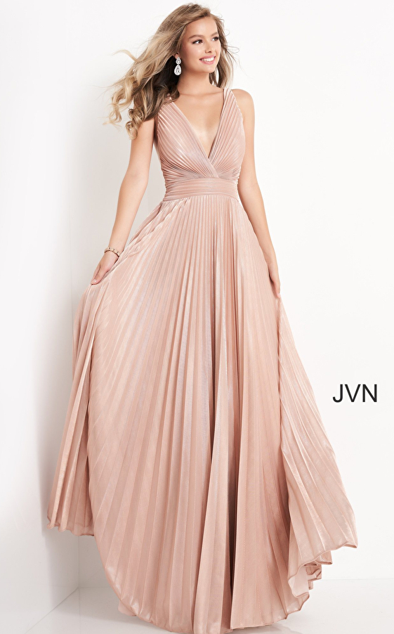 JVN03031 Blush V Neck Pleated Prom Dress