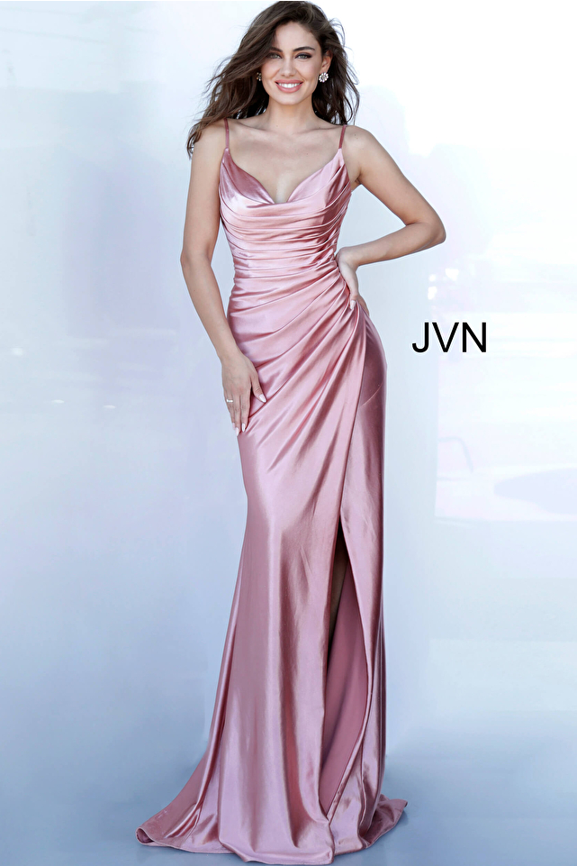JVN03104 Spaghetti Strap Ruched Bodice Prom Dress 