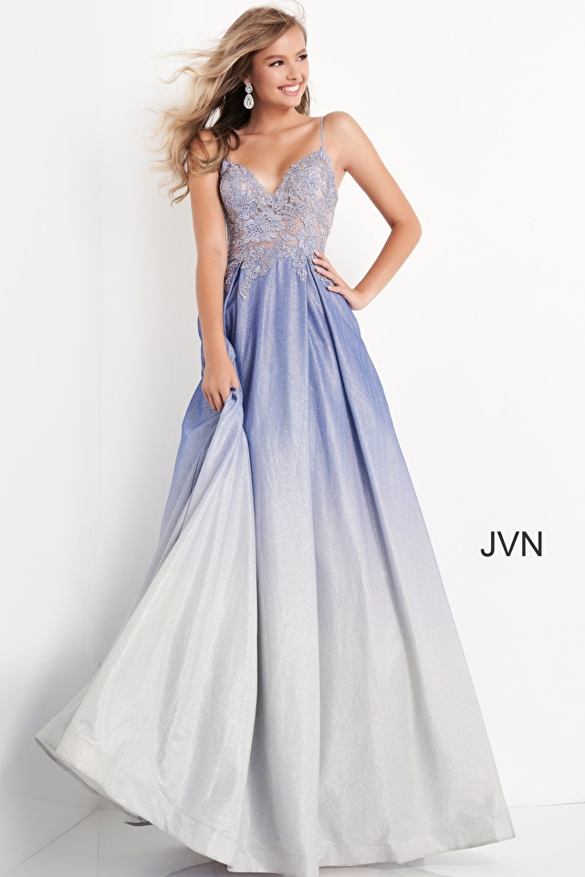 JVN04565 Perri Ombre Embroidered Bodice Prom Dress
