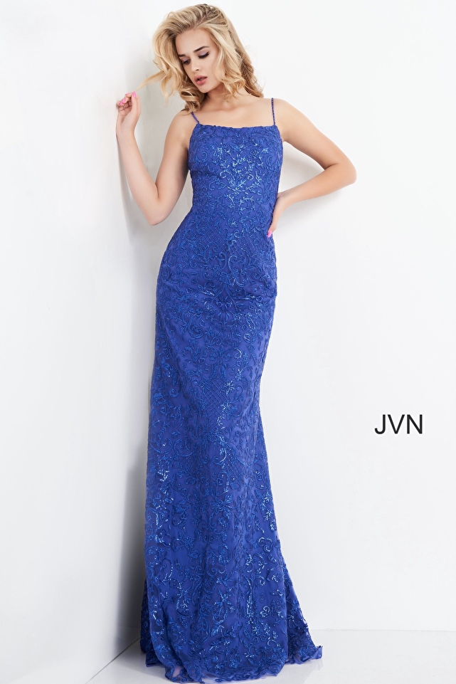 JVN04579 Royal Embroidered Spaghetti Strap Prom Dress