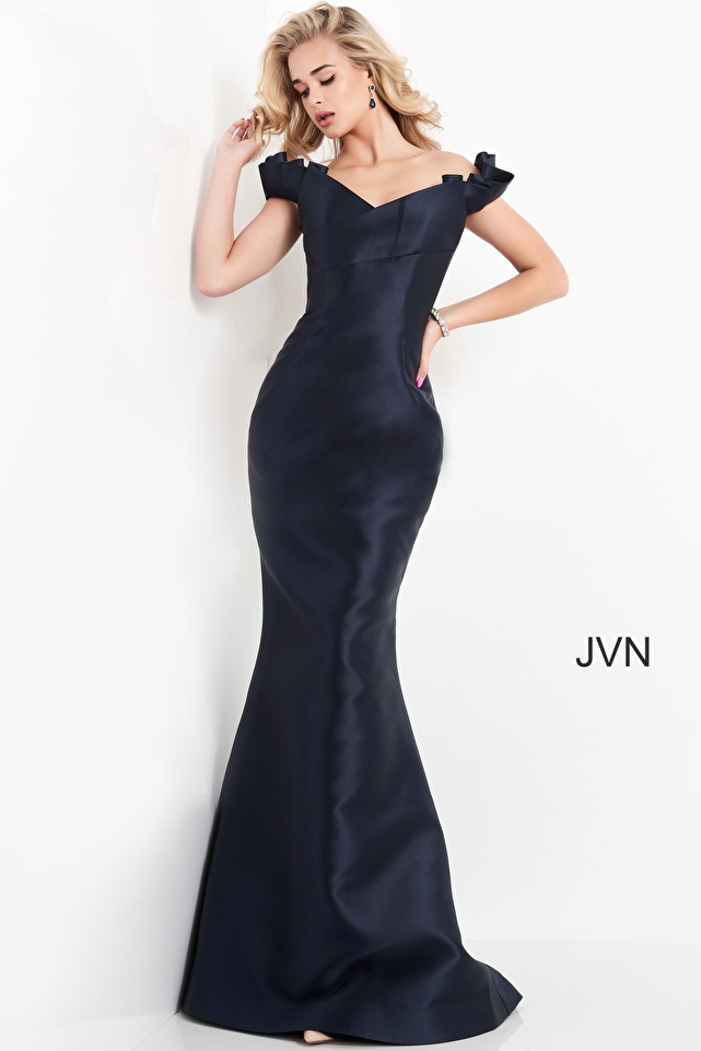 JVN04717 Navy Off the Shoulder Mermaid Prom Dress