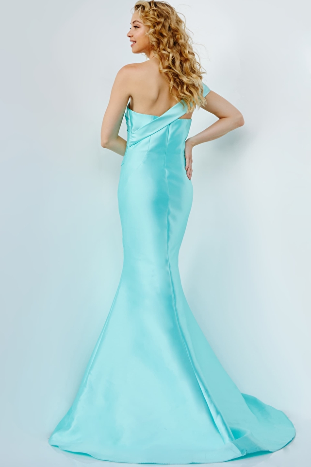 JVN04723 Mint One Shoulder Mermaid Prom Dress