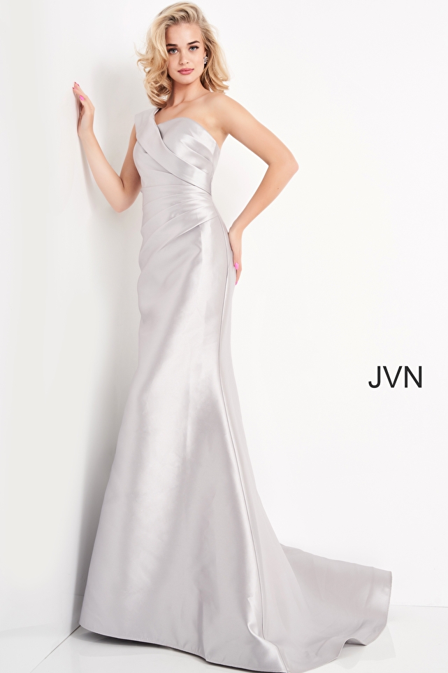 JVN04723 Taupe One Shoulder Mermaid Evening Dress