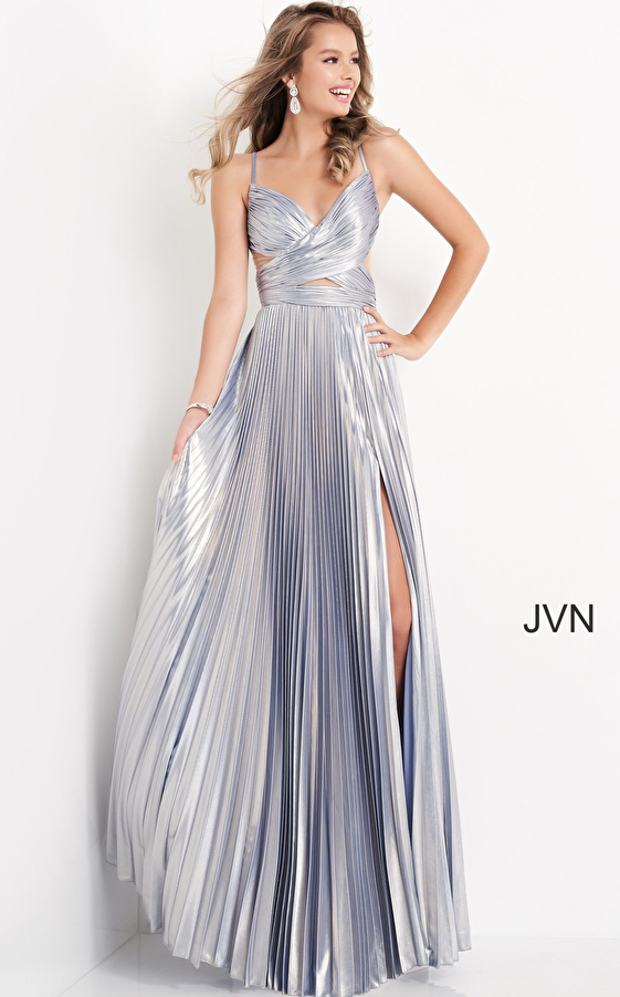 JVN04890 Perri Spaghetti Strap Pleated Prom Dress