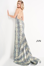 JVN05800 | Snake Skin Print Backless Sheath Prom Dress