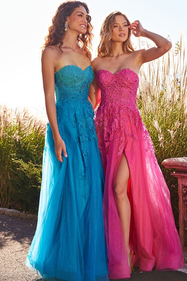 JVN05811 Embroidered Strapless A Line Prom Gown