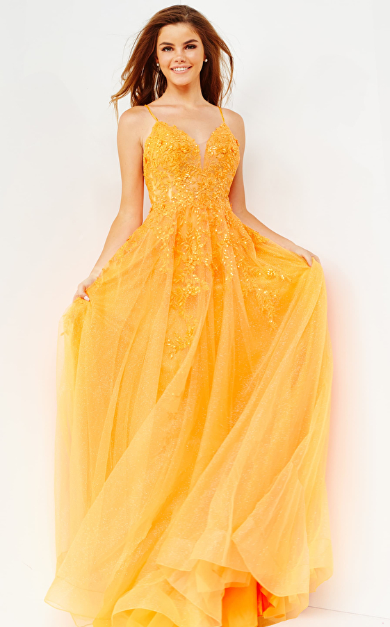 Orange Prom Embroidered Dress JVN02266