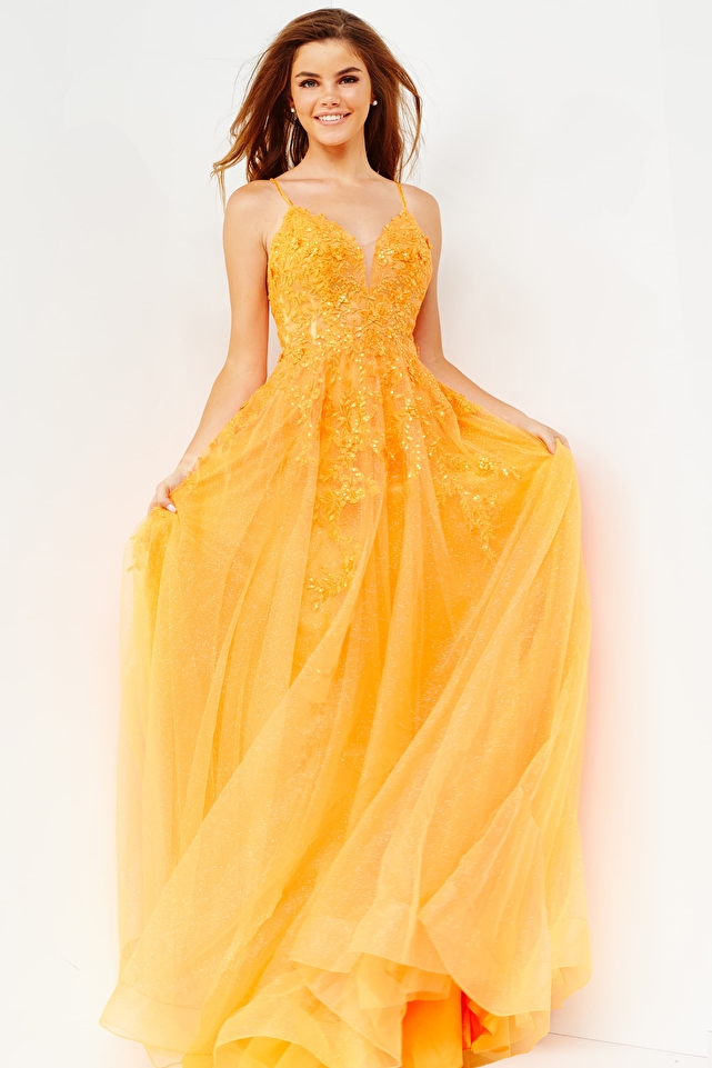 Orange Prom Embroidered Dress JVN02266