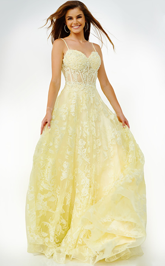 JVN06474 Yellow Corset Bodice A Line Prom Gown