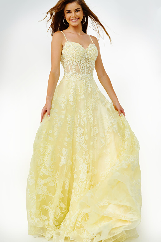 JVN06474 Yellow Corset Bodice A Line Prom Gown