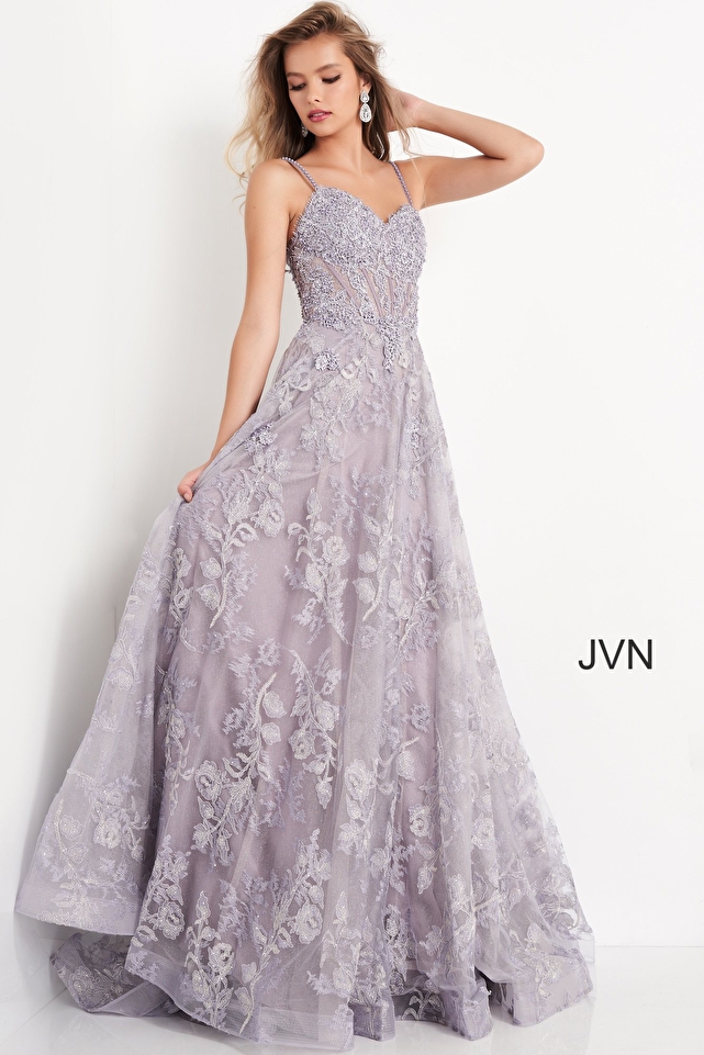 JVN06474 Lilac Spaghetti Sweetheart Neckline Prom Dress