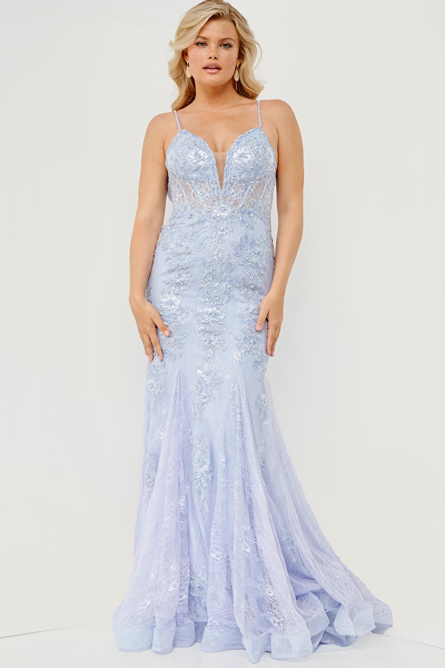 JVN06475 Powder Blue Embroidered Mermaid Plus Size Dress