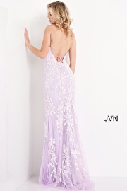 JVN06660 | Lilac White Floral Lace Backless Prom Dress