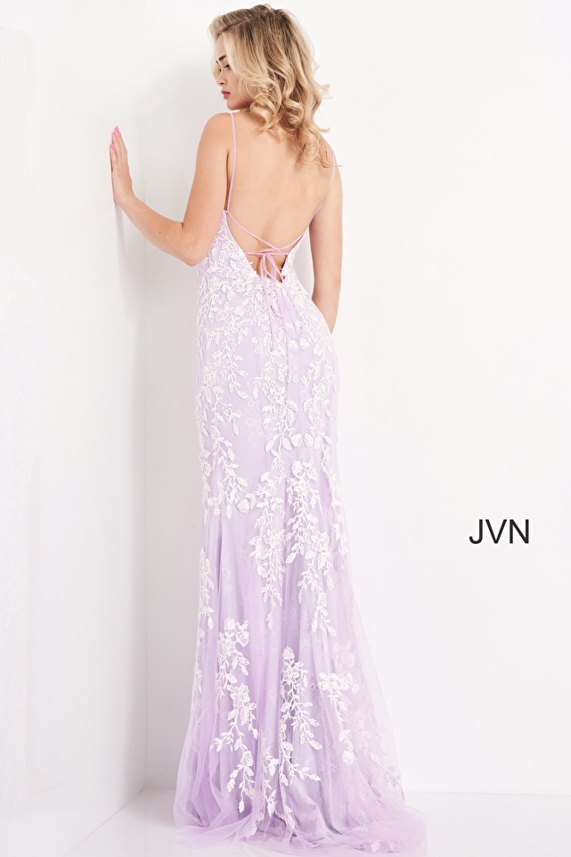 JVN06660 Lilac Sheath High Slit Floral Dress