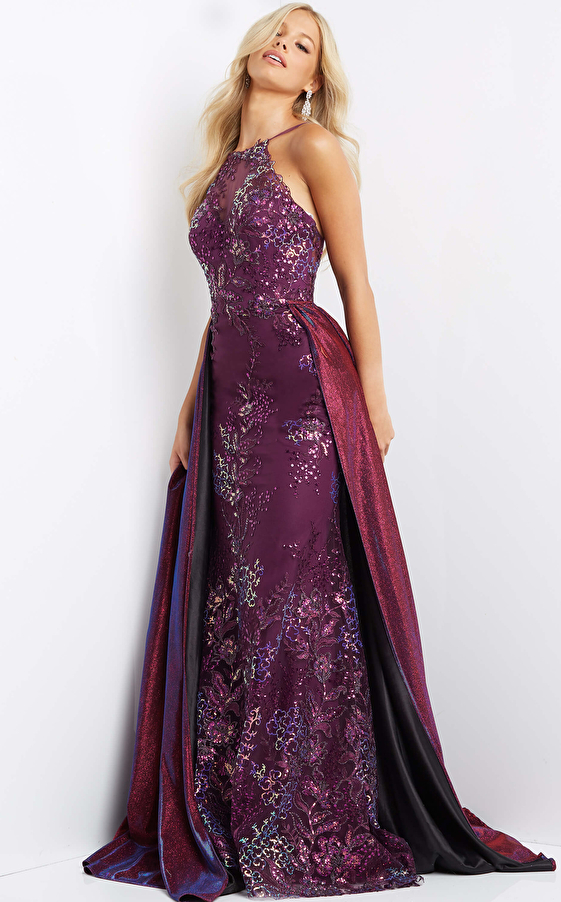 JVN07379 Purple Embellished Backless Long Prom Dress