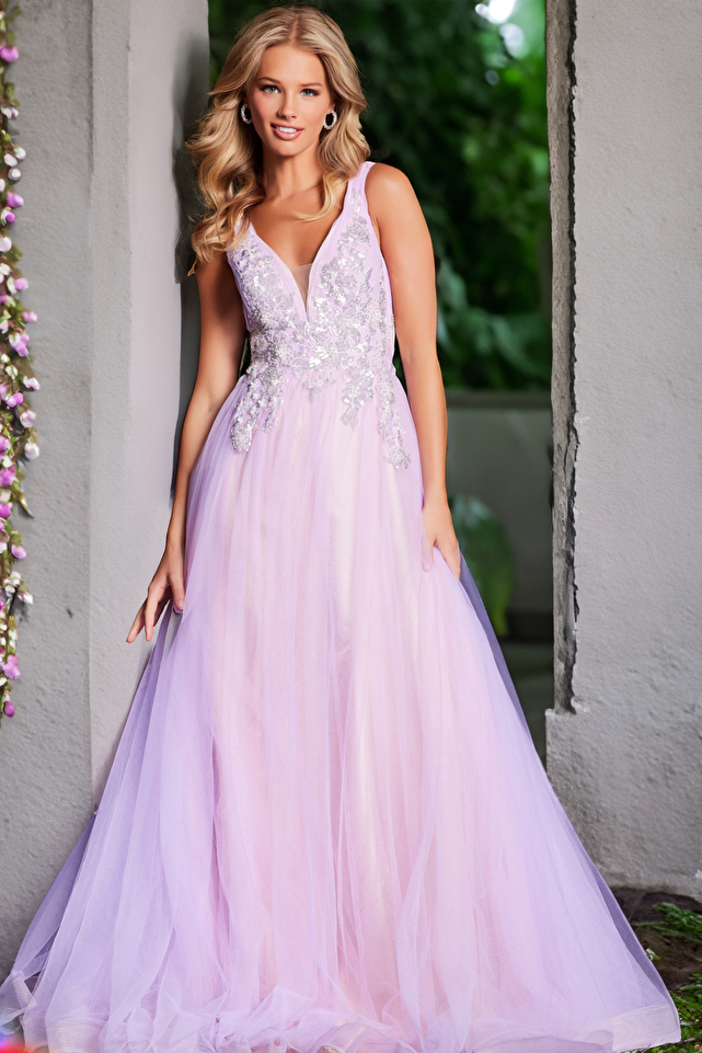 JVN07638 Lavender Embellished Bodice Prom Ballgown