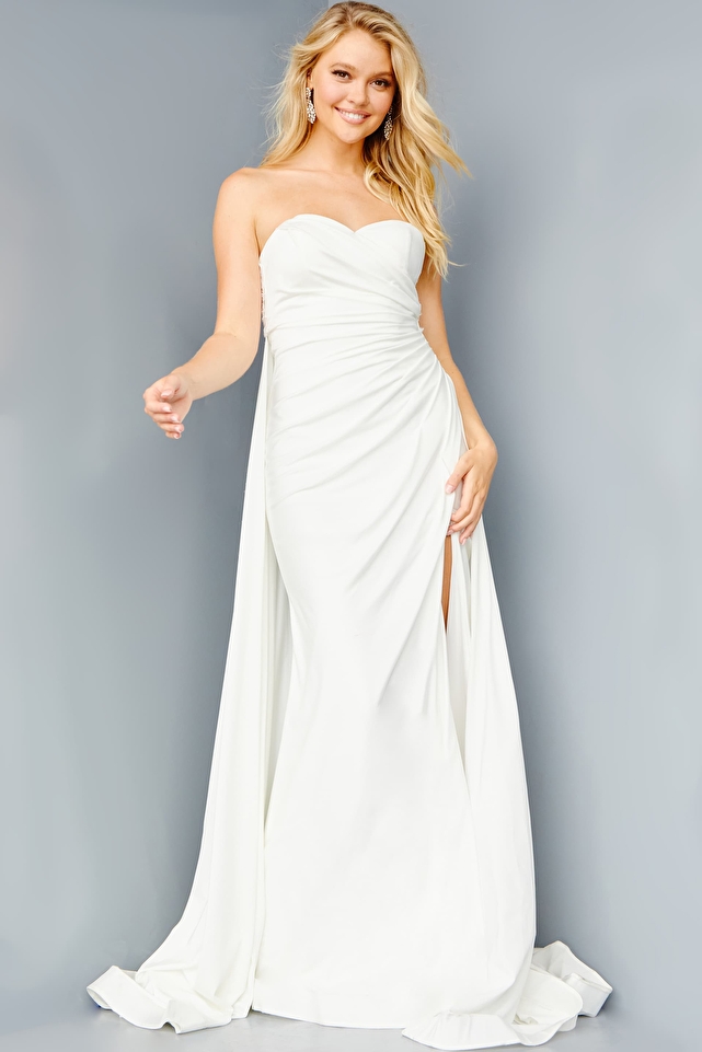 JVN07648 Ivory Strapless Sweetheart Neckline Prom Dress