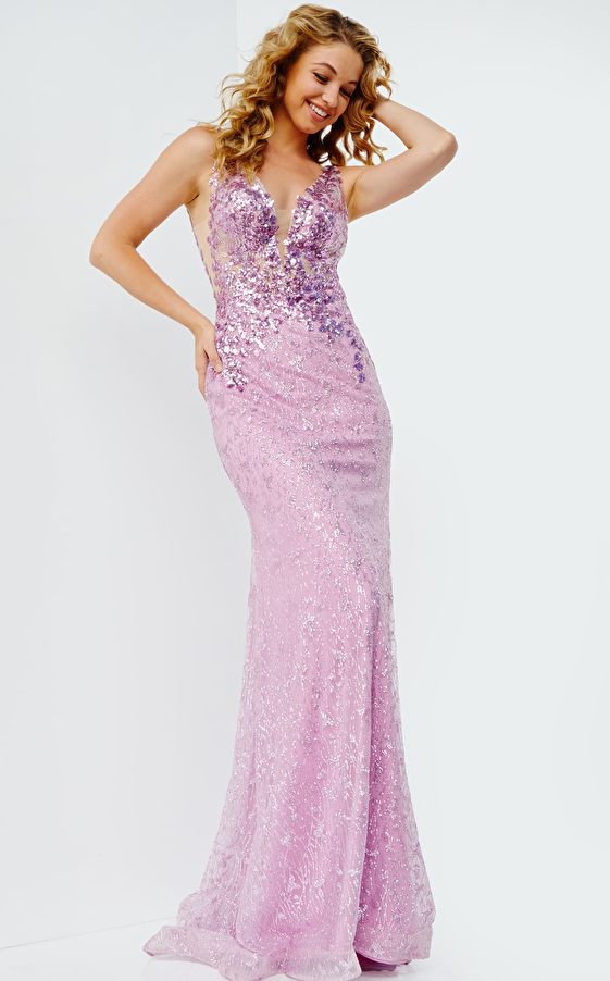 JVN08418 Fuchsia Embellished Bodice Sheath Prom Dress