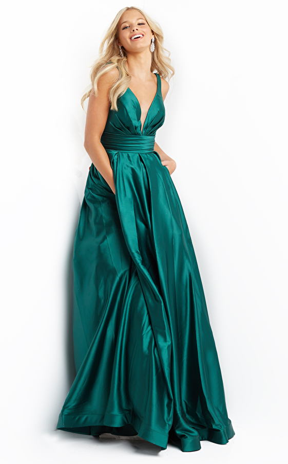 JVN08419 Emerald Pleated Bust Sleeveless Prom Ballgown