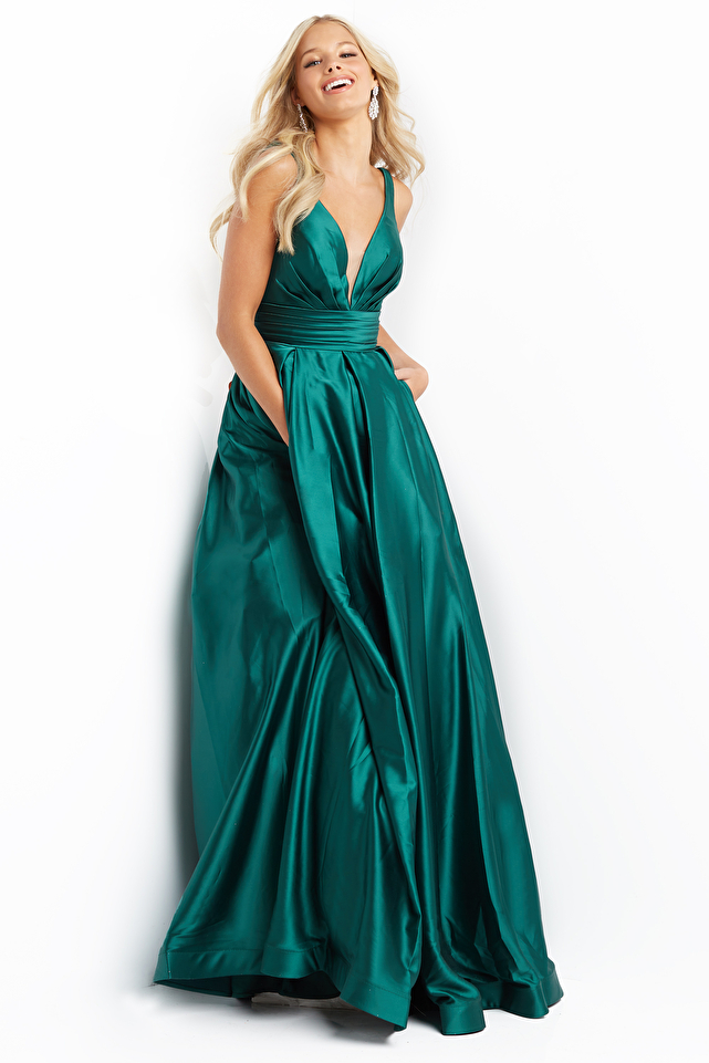 JVN08419 Emerald Pleated Bust Sleeveless Prom Ballgown