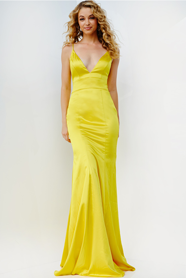 JVN08595 Yellow Simple Backless Satin Prom Dress