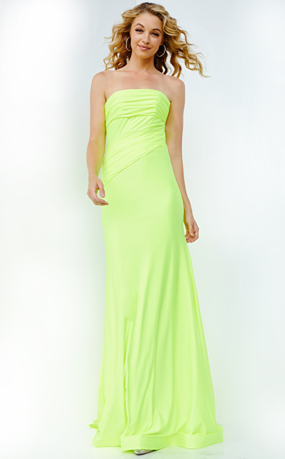 JVN09027 Lime Fitted Strapless Simple Prom Dress