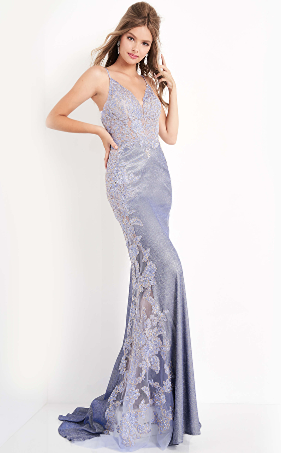 JVN2205 Embroidered Form Fitting Prom Dress