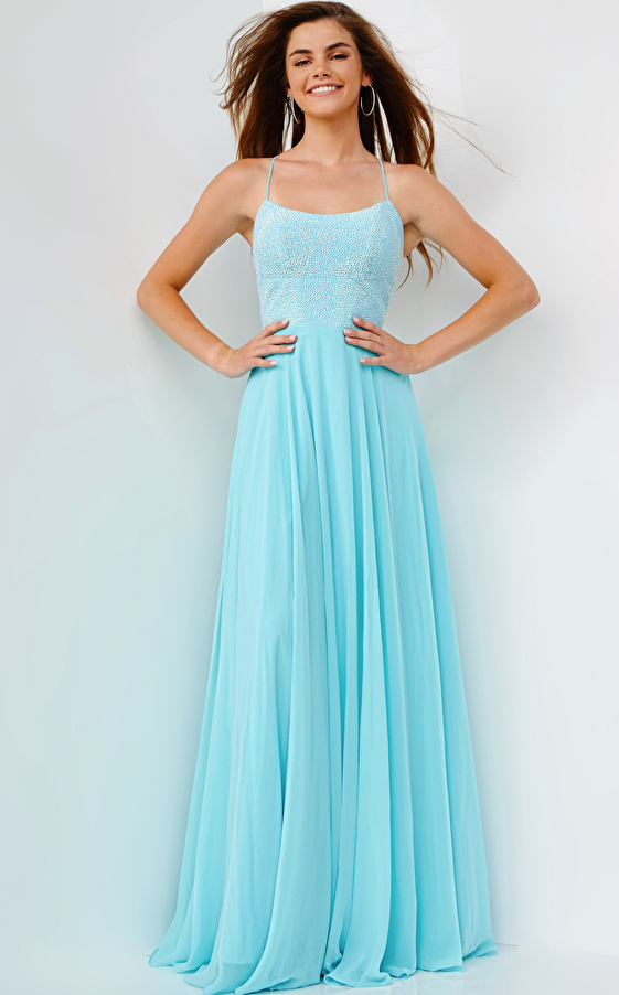 JVN22288 Light Blue Embellished Bodice Maxi Prom Dress