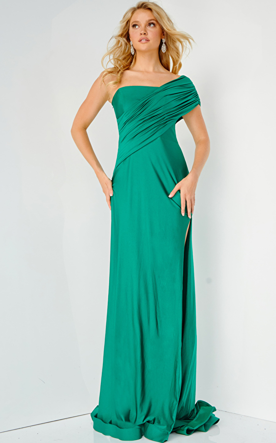 JVN22338 Emerald Off the Shoulder Sheath Prom Dress