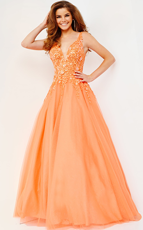 JVN22831 Orange Embellished A Line Prom Ballgown