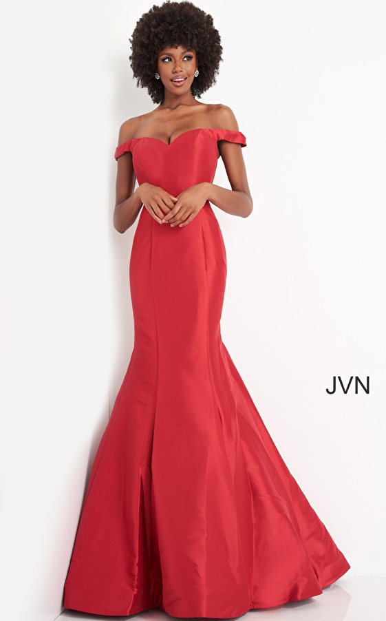JVN3245 Red Sweetheart Neckline Prom Gown