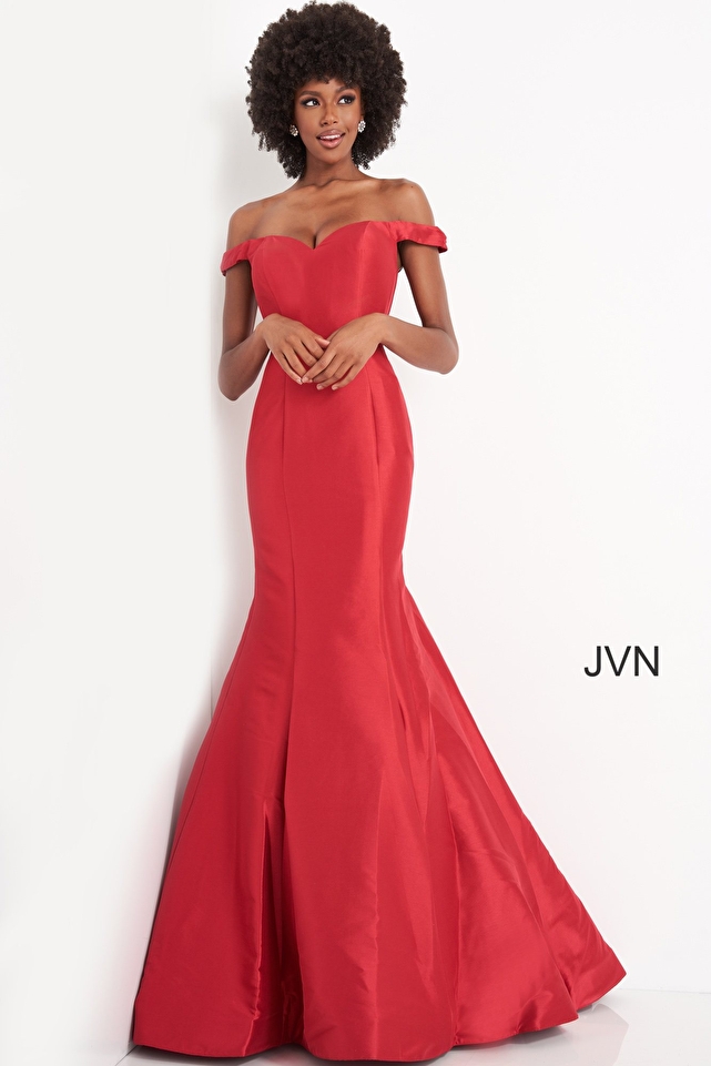 JVN3245 Red Sweetheart Neckline Prom Gown