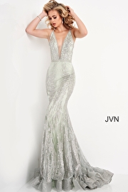 JVN3663 Dress|Mint embellished open tie back fitted prom dress
