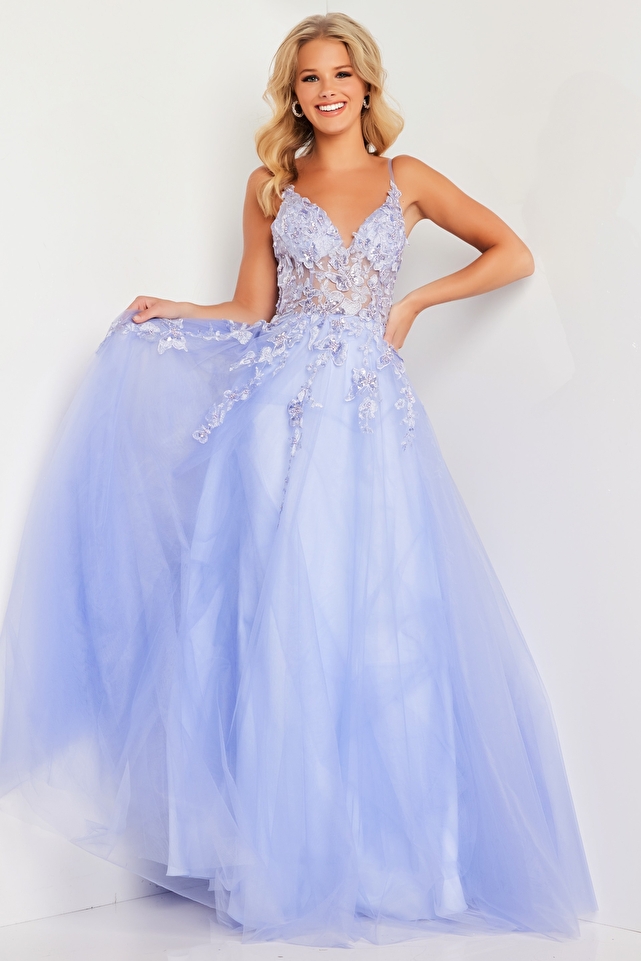 Periwinkle Beaded Prom Ball Gown JVN37457