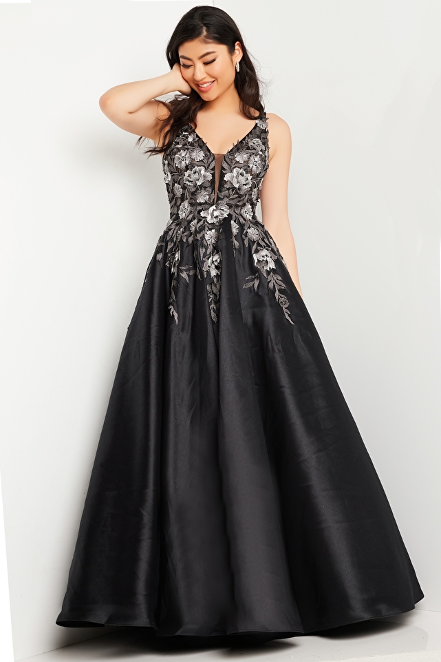 Black Floral Prom Ball Gown JVN37485
