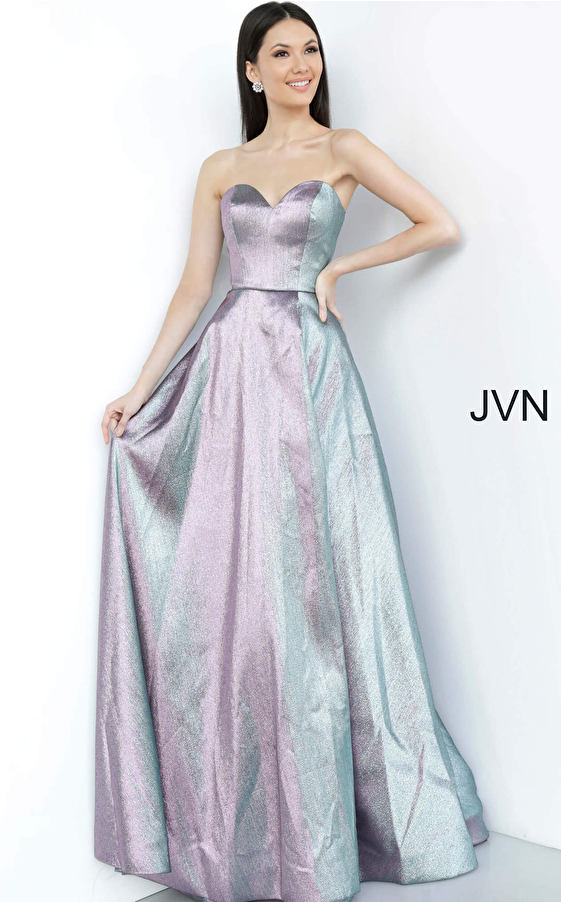 JVN3775 Purple Strapless High Slit Prom Dress 