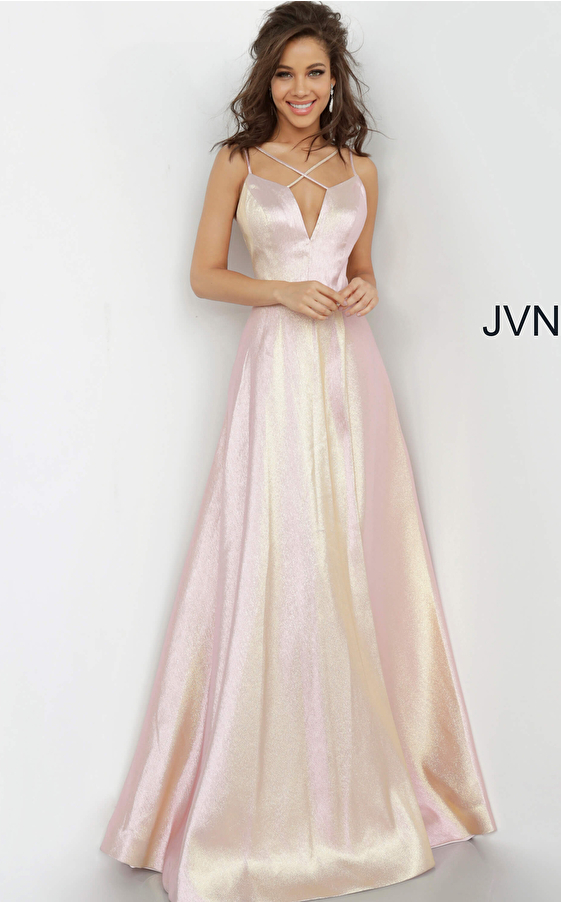 Blush V Neck Backless Iridescent Prom Dress JVN3779 