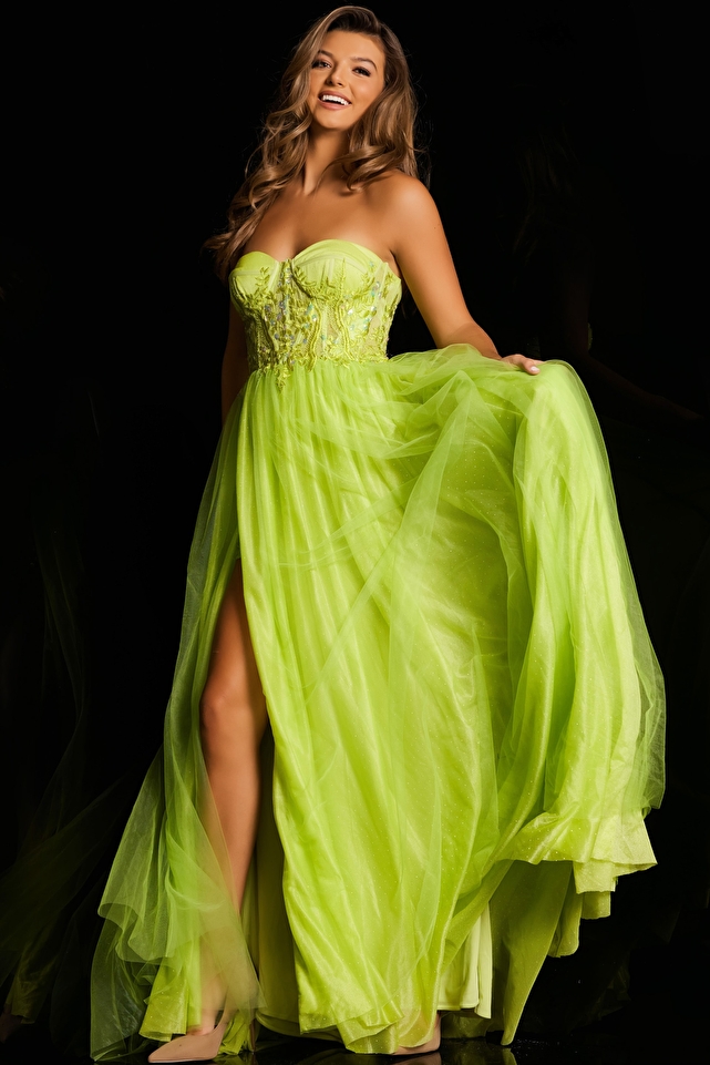 Lime Strapless Sweetheart Neck Maxi Dress JVN38656
