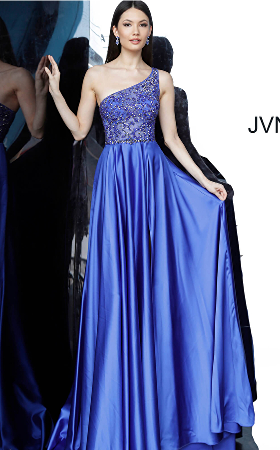 JVN4277 One Shoulder Embellished Bodice Prom Dress 