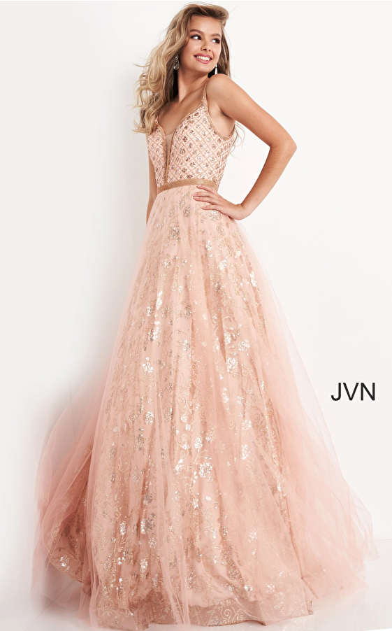 JVN4297 Blush Embellished Sleeveless Prom Ballgown 