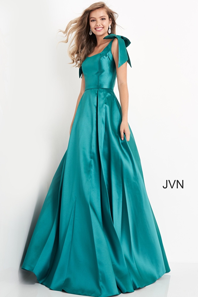 JVN4449 Green Pleated Skirt Prom Ballgown