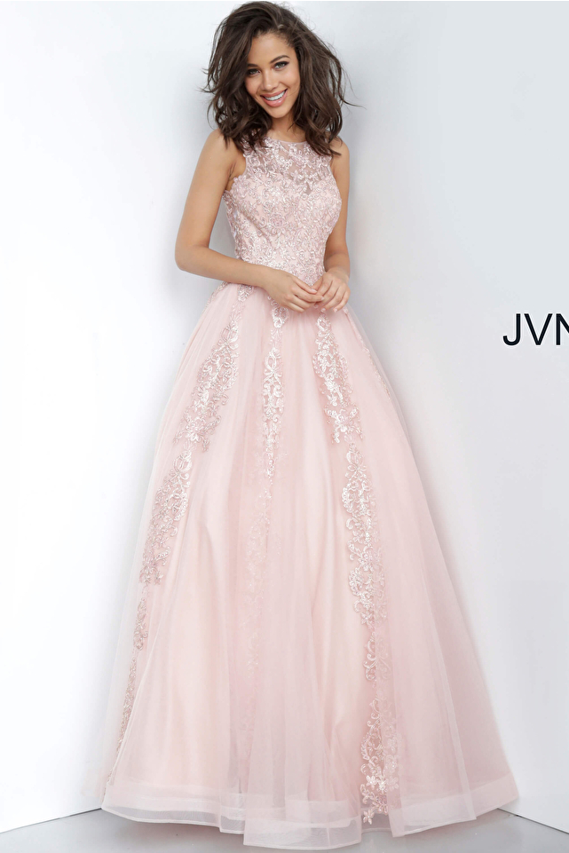 JVN59046 Dress | Royal long A line Embroidered sleeveless Dress