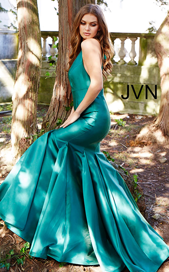 JVN60917 Green V Neck Mermaid Prom Dress