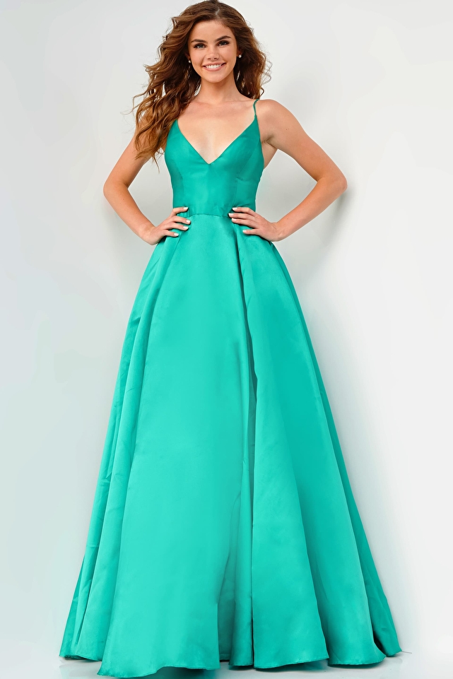  JVN66673 Emerald Spaghetti Straps A Line Prom Dress