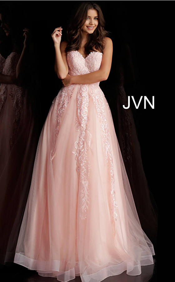 JVN66970 Blush Embroidered Strapless Prom Ballgown 