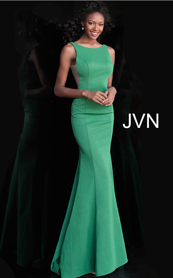 JVN67090 Jade High Neck Backless Fitted Prom Dress