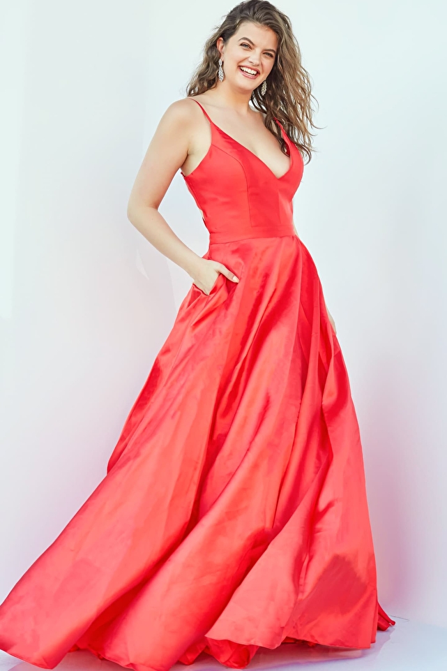 JVN66673 Red V Neck A Line Plus Size Prom Dress
